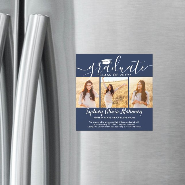 3 Foto Navy Blue Magnetic Abschluss Ankündigung (Von Creator hochgeladen)