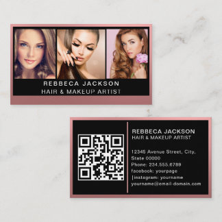 3-Foto-Salon Makeup-Haarstylistin individuell anpa Visitenkarte