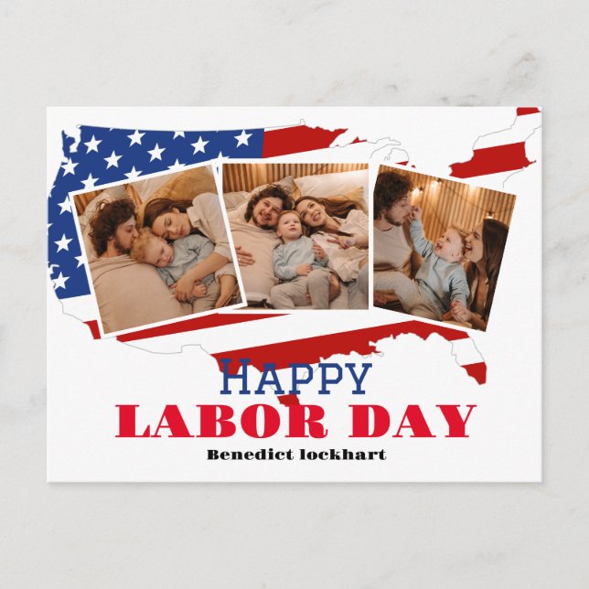 3 Foto Simple Elegant Labour Day mit US-Flagge Postkarte (Vorderseite)