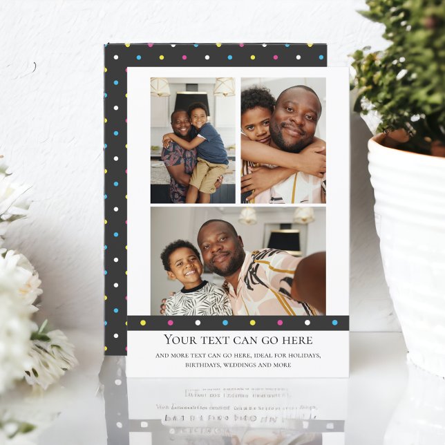 3 Foto- und Fleckpunkt-Back-Vorlage Karte (3 Photo and spotty dot back template flat cards from Ricaso. Invitations/invites for many occasions)