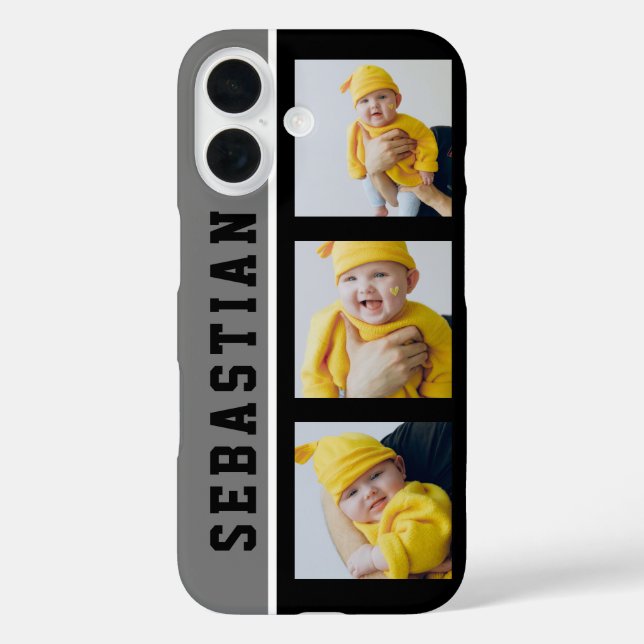 3 Foto und Name Einzigartig Personalisiert gemacht iPhone 16 Hülle (Rückseite)