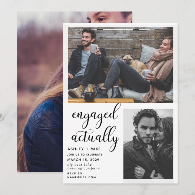 3 Foto Verlobte tatsächliche Engagement Partei ein Einladung (Vorne/Hinten)