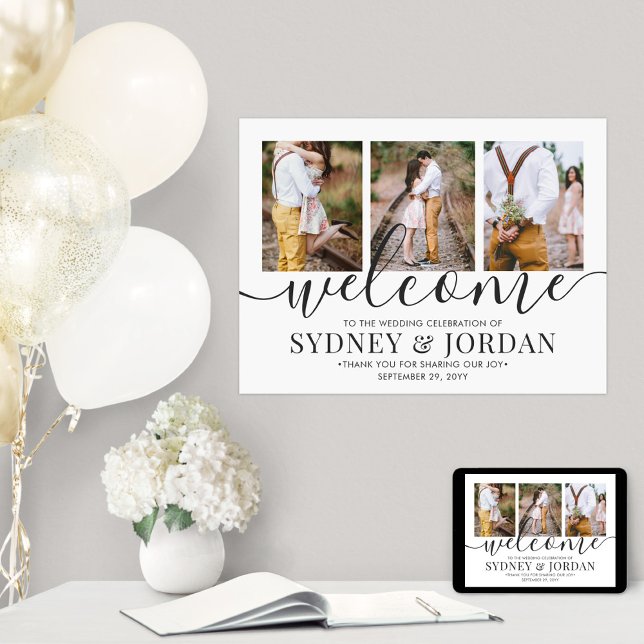 3 Foto Wedding Welcome Elegante Black Calligraphy Poster (Von Creator hochgeladen)