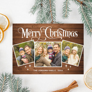 3 FOTO Weihnachten Rustikal Braune Holz-Grußkarte