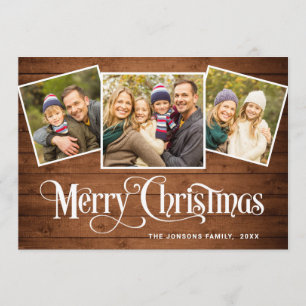 3 FOTO Weihnachten Rustikal Braunes Holz Gruß