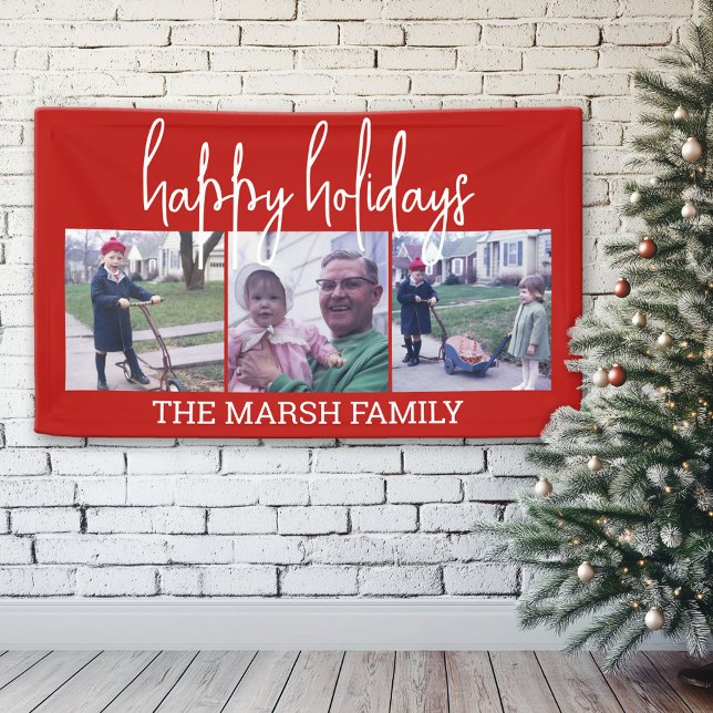 3 Foto Weihnachtsgrüße - moderne Schrift Banner (Custom Christmas Holiday Banner)