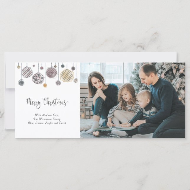 3 Foto Weihnachtskarte mit Ornamenten (Vorderseite)