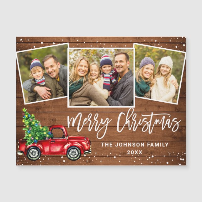 3 FOTO Weihnachtsroter LKW Gruß Magnetkarte (Vorderseite)