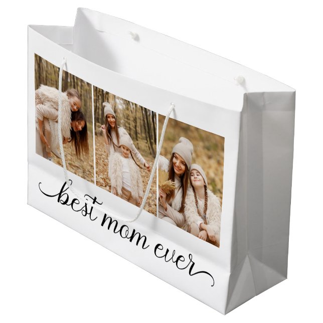 3 FotoCollage Beste Mama je Große Geschenktüte (Vorderseite Schrägansicht)