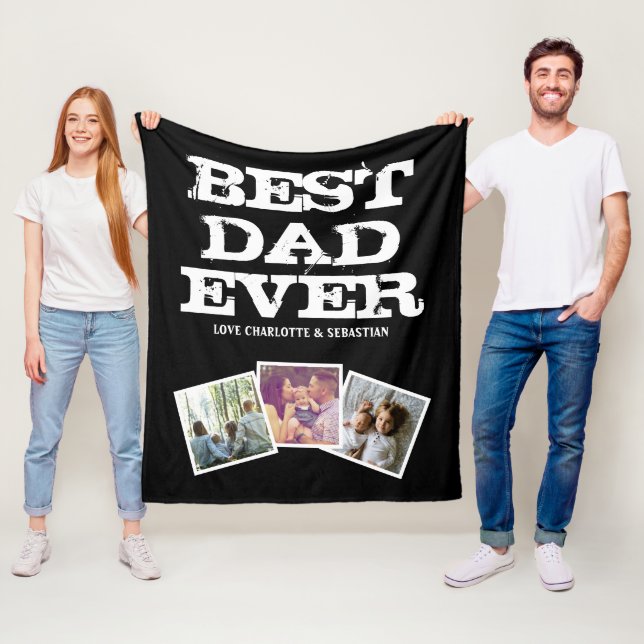 3 FotoCollage Bester Vater je Personalisiert Fleecedecke (Beispiel)