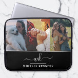 3 Fotocollage Erstellen Sie Ihre eigene Monogramm Laptopschutzhülle<br><div class="desc">Laptop-Gehäuse mit eleganten Kalligrafien mit Vor- und Nachnamen als Monogramm und weiße minimalistische individuelle Name-Vorlage auf schwarzem Hintergrund. Fügen Sie Ihre drei Lieblings-Fotos,  um Ihr eigenes Foto Collage Laptop Ärmel. Ein stilvoller und nachdenklicher personalisierter Geburtstag,  Muttertag,  Abschluss oder ein Ruhestand.</div>