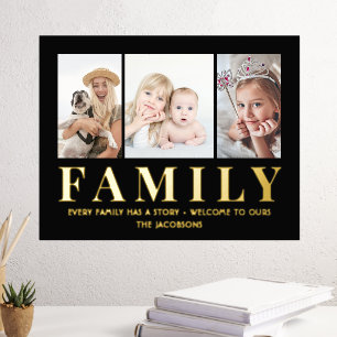 3 Fotocollage-Familie Schwarz und echt halten Foliendrucke