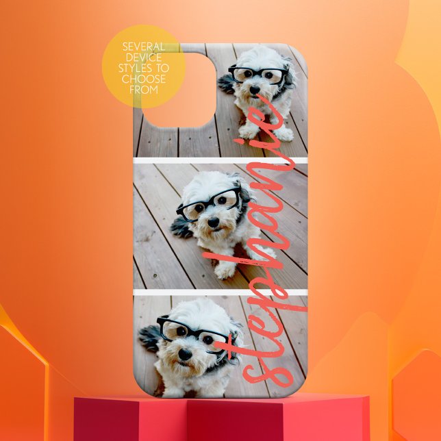 3 FotoCollage - Horizontaler Name des Bildschreibe iPhone 16 Hülle (Personalized Phone Case - Many Device Styles to Choose From)