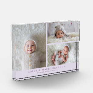 3 FotoCollage Lila neues Baby Keepake Fotoblock