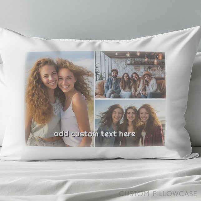 3 FotoCollage mit 1 Textzeile Kissenbezug (Custom Pillowcase with Photo Collage)