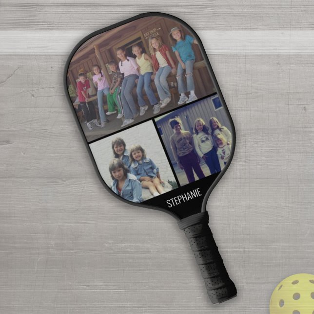 3 FotoCollage mit Name - Schwarz-weiß Pickleball Schläger (Von Creator hochgeladen)