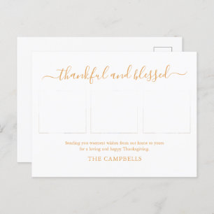 3 FotoCollage Moderner Script-Erntedank Feiertagspostkarte