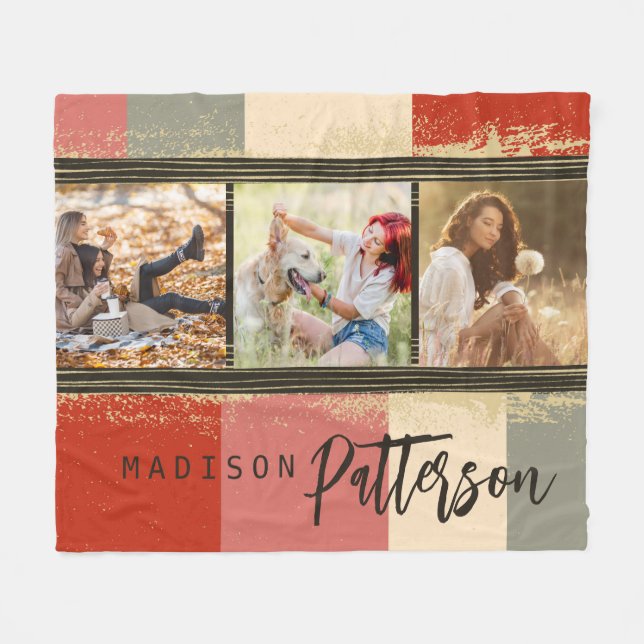 3 FotoCollage Rustikaler Abstrakter Personalisiert Fleecedecke (Vorderseite (Horizontal))