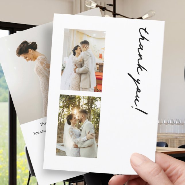 3 Fotografien Personalisierte Hochzeit Dankeskarte (3 Photographs Personalized Wedding Thank You Cards from Ricaso. Black & white Modern typography)