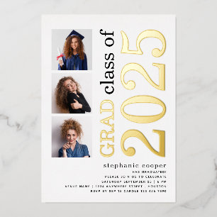 3 Fotos Abschluss 2023 White Gold Real Folieneinladung