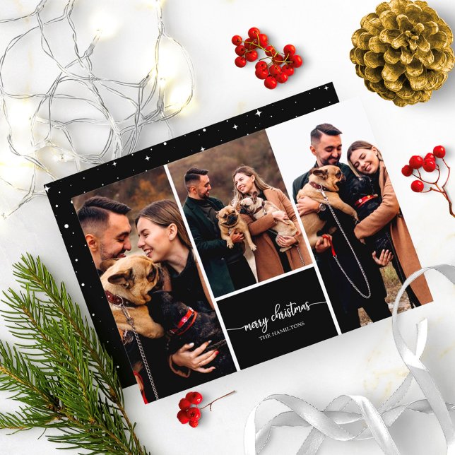 3 Fotos Collage Stilvoll Frohe Weihnachten Schwarz Einladung (Von Creator hochgeladen)