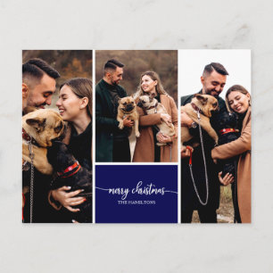3 Fotos Collage Stylisch Frohe Weihnachten Blau Postkarte