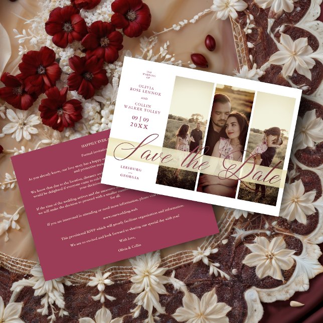 3 Fotos Couple in Liebe Einfach Elegantes Script Save The Date (3 Photos Couple in Love Simple Elegant Script Save the Date Card.)