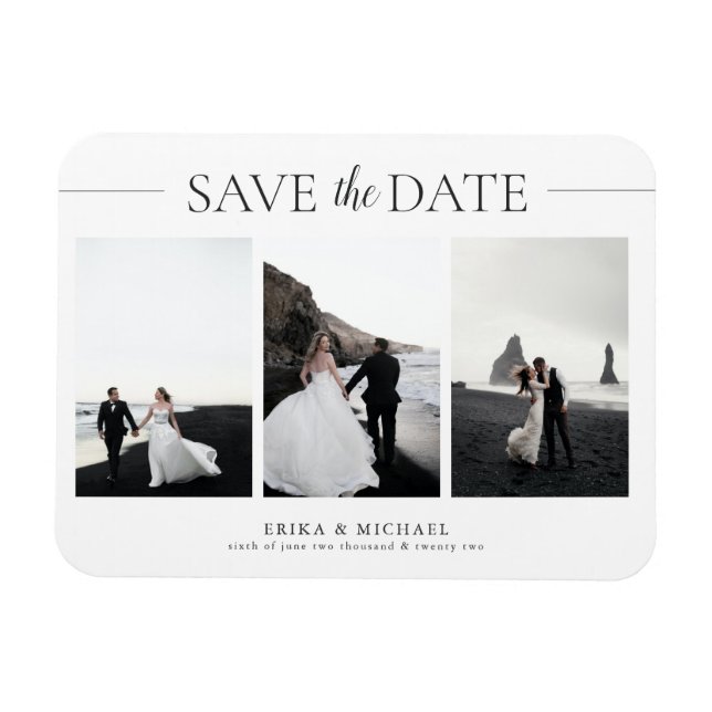 3 Fotos Elegante klassische Hochzeit speichern das Magnet (Horizontal)