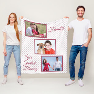 3 Fotos-Familie-Lebens größter Segen-Herzen Fleecedecke