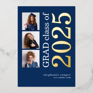 3 Fotos Grad 2025 Navy Gold Foil Ankündigung