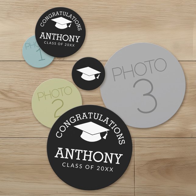3 Fotos Gratulation Graduate Graduate Cap Konfetti (Custom Party Confetti with Photos)