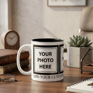 3 Fotos hochladen & Text hinzufügen – Bild anpasse Zweifarbige Tasse