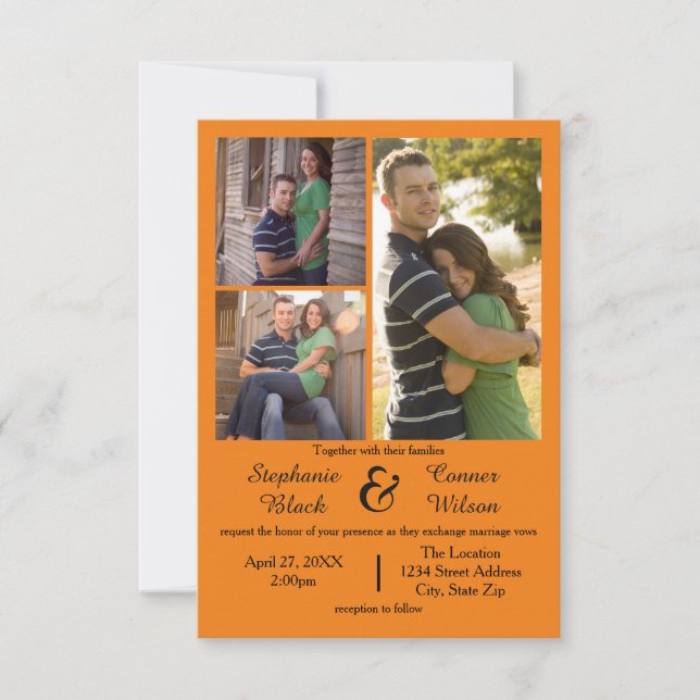 3 Fotos Orange - 3x5 Einladung zur Hochzeit (Vorderseite)