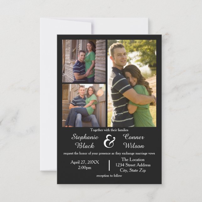 3 Fotos Schwarz - 3x5 Einladung zur Hochzeit (Vorderseite)