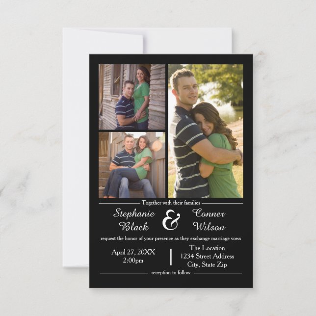 3 Fotos Schwarz - 3x5 Einladung zur Hochzeit (Vorderseite)