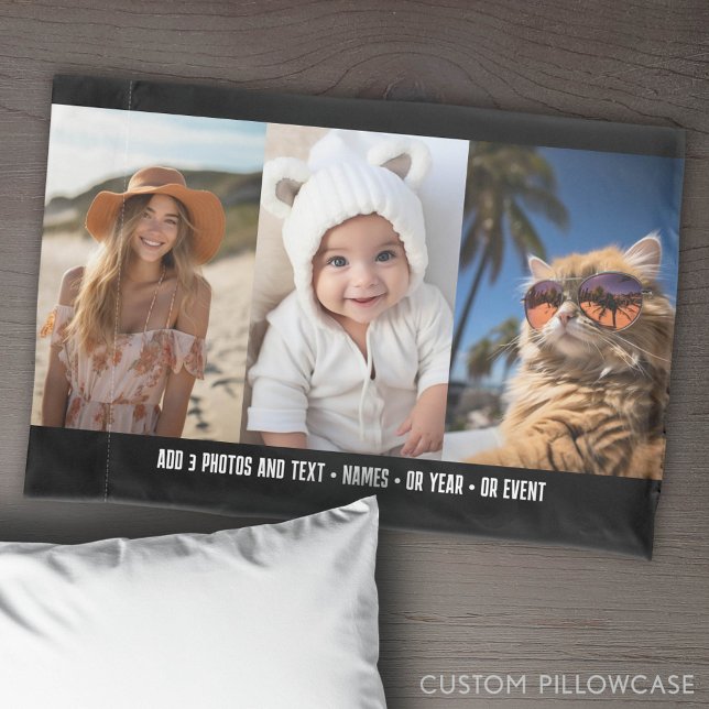 3 Fotovorlage Moderner Minimaler Text im Foto Kissenbezug (Custom Pillowcase with Photo Collage)