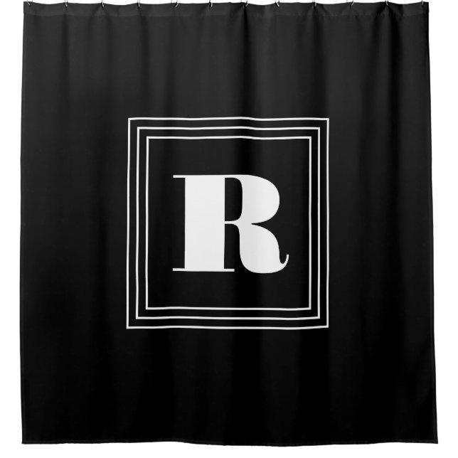 3 Frame Monogramm | Schwarz/Weiß Duschvorhang (Vorderseite)