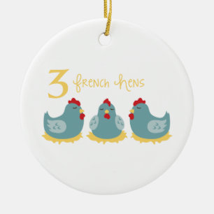 3 French Hens Keramik Ornament