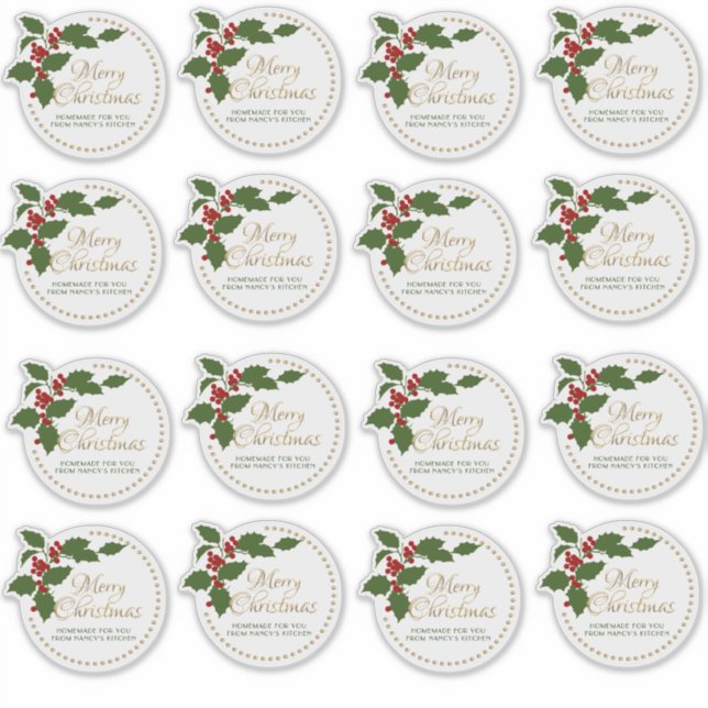 3" Frohe Weihnachten Holly & Berry Food Geschenk T Aufkleber (Vorderseite)