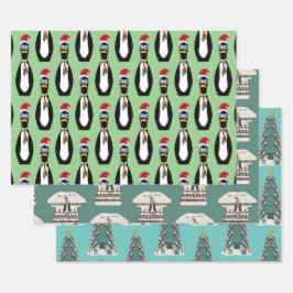 3 Funny Pinguin Weihnachten Geschenkpapier Set