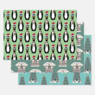 3 Funny Pinguin Weihnachten Geschenkpapier Set