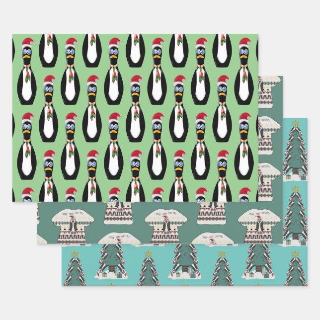 3 Funny Pinguin Weihnachten Geschenkpapier Set (Set)