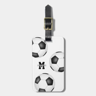 3 Fußballbälle mit Monogramm Gepäckanhänger