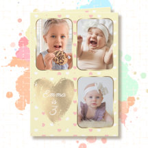 3. Geburtstag 3 Bilder Collage Gelb Pink Weiß