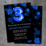 3. Geburtstag Balloons Kids Blue Boy Party Einladung<br><div class="desc">3. Geburtstagsballons Kinder Junge Blau Party 3. Geburtstag Party Einladung für einen 3-jährigen Jungen mit modernem Drehbuch und lustigen blauen Folienballons.</div>