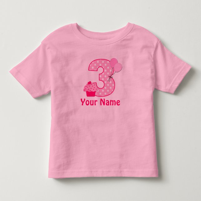 3. Geburtstag Cupcake Girls Personalisiertes Shirt (Vorderseite)