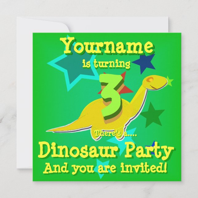 3 Geburtstag Dinosaurier-Party Einladungen drehen (Vorderseite)