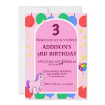 3. Geburtstag Einhorn Balloons Einladung