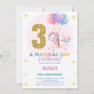 3. Geburtstag Einhorn Geburtstag Einladungen