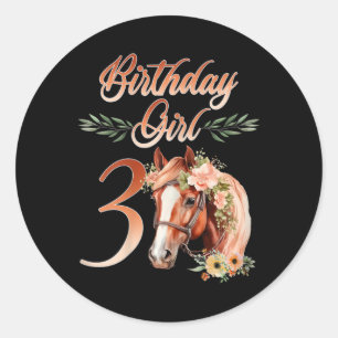 3. Geburtstag Girl Horseback Reiten 3 Jahre Birthd Runder Aufkleber